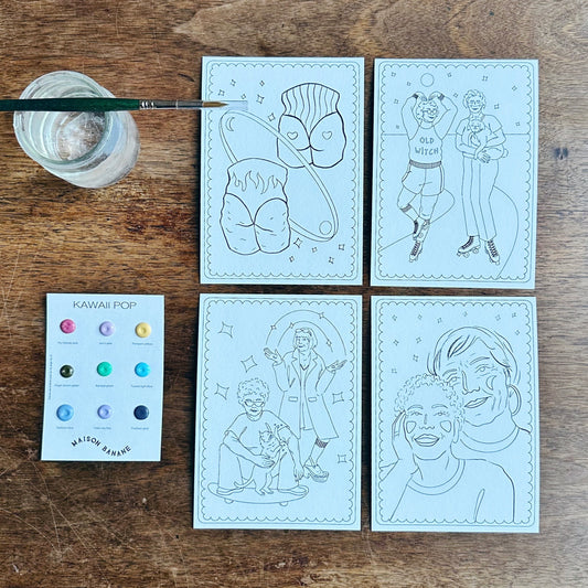 kit de coloriage a l'aquarelle artisanale Maison Banane