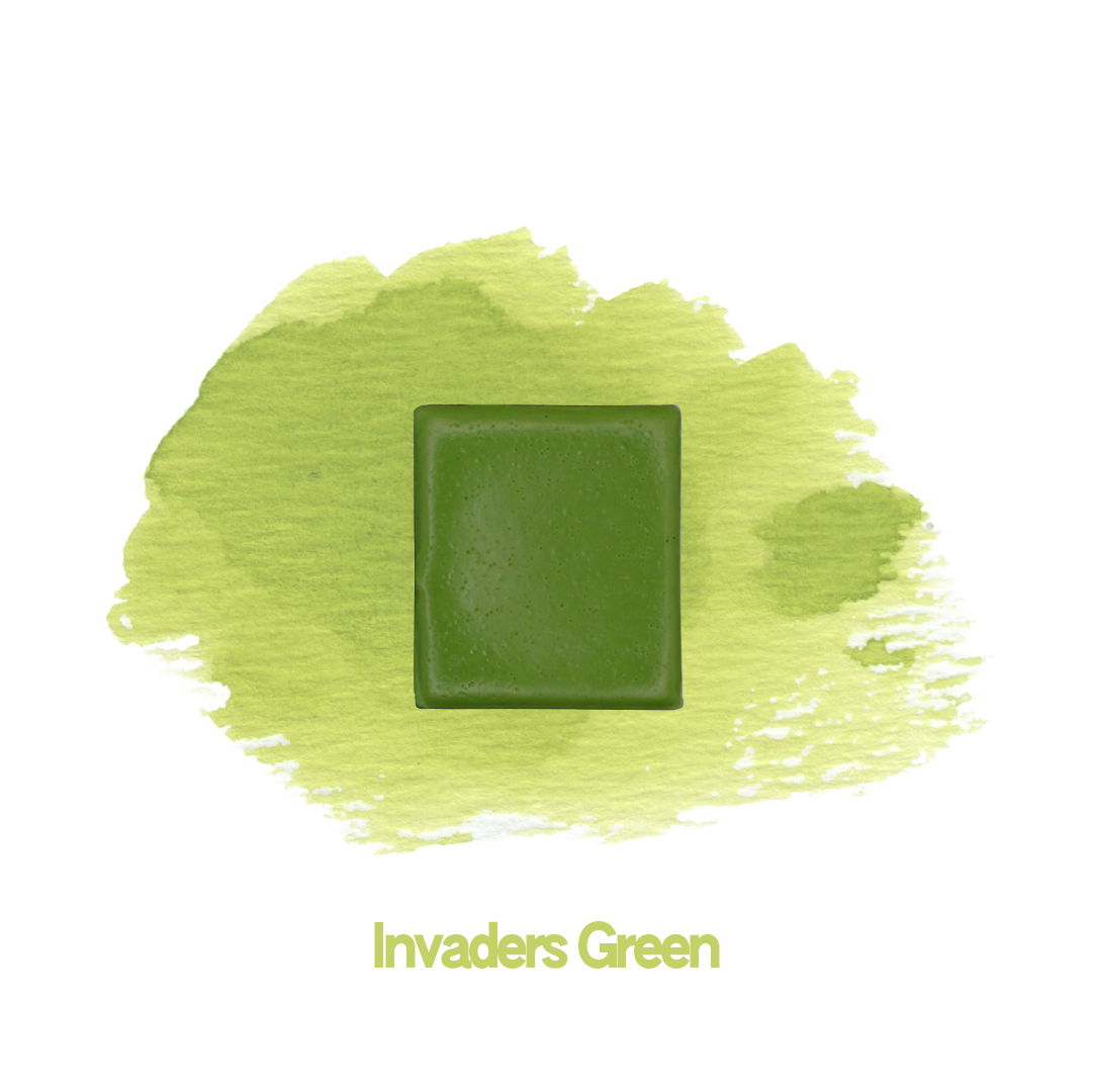 Demi-godet d'aquarelle artisanale individuel - Invaders Green