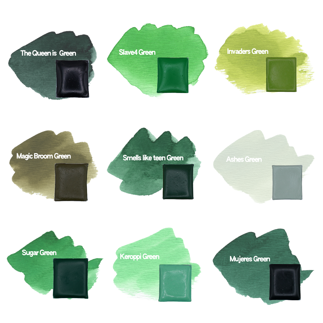 Palette d'aquarelles artisanales - Sélection Green Fever